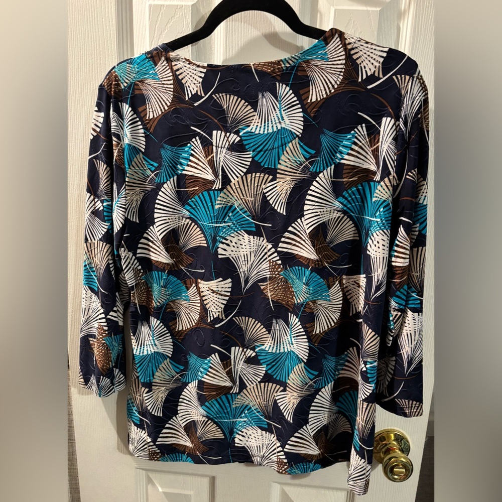 JM Collection Blue Patterned Blouse - Picture 3 of 4